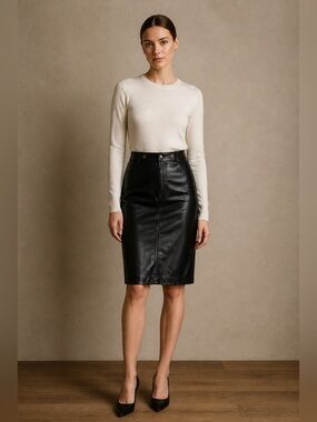 Saudra Augelazzi High Waisted Faux Leather Straight Skirt